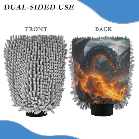 AIXIWAWA Car Wash Mitt Washing Glove Big Dragon Print Scratch Free Water Absorbent 2 Pack Medium in Saudi Arabia