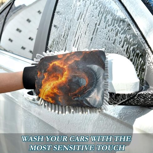 AIXIWAWA Car Wash Mitt Washing Glove Big Dragon Print Scratch Free Water Absorbent 2 Pack Medium in Saudi Arabia