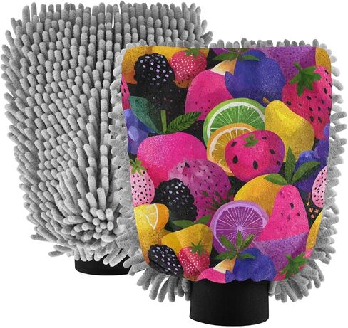 AIXIWAWA Vivid Fruit Print Car Wash Mitt Washing Glove Scratch Free Water Absorbent 2 Pack Medium in Saudi Arabia