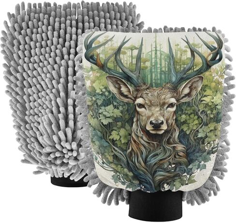 AIXIWAWA Car Wash Mitt Washing Glove Scratch Free Water Absorbent 2 Pack Large Forest Deer Print in Saudi Arabia