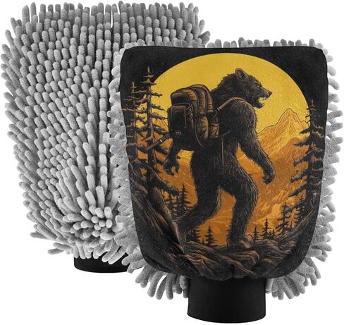AIXIWAWA Car Wash Mitt Washing Glove Scratch Free Water Absorbent 2 Pack Medium Werewolf with Backpack Print in Saudi Arabia