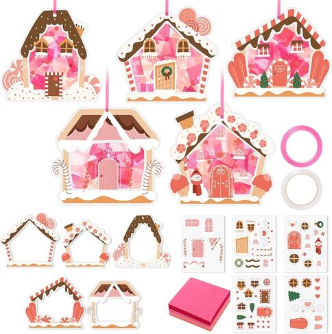 AmazingSpark 25 Sets Christmas Craft Kits Christmas Tree Ornaments Hanging DIY Gingerbread House Suncatcher Crafts Kits Paper Tissue Craft Kit Xmas Tree Decorations(Cute Gingerbread) in Saudi Arabia