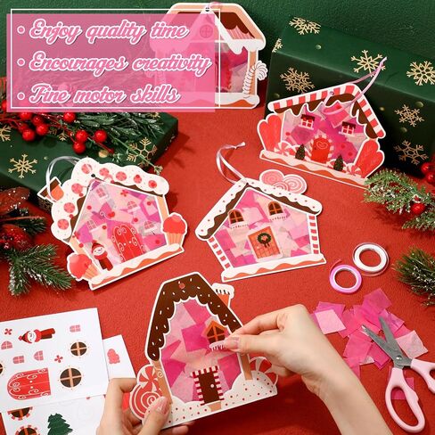 AmazingSpark 25 Sets Christmas Craft Kits Christmas Tree Ornaments Hanging DIY Gingerbread House Suncatcher Crafts Kits Paper Tissue Craft Kit Xmas Tree Decorations(Cute Gingerbread) in Saudi Arabia