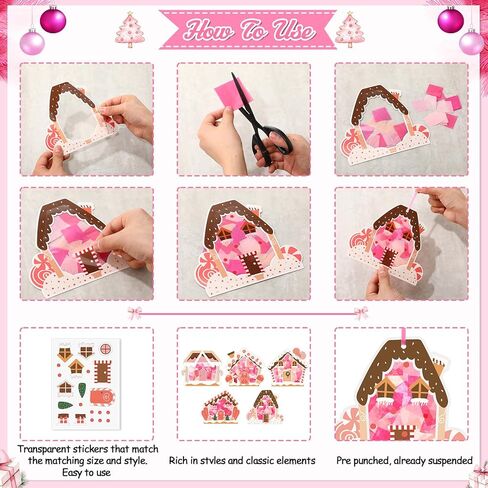 AmazingSpark 25 Sets Christmas Craft Kits Christmas Tree Ornaments Hanging DIY Gingerbread House Suncatcher Crafts Kits Paper Tissue Craft Kit Xmas Tree Decorations(Cute Gingerbread) in Saudi Arabia