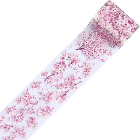 CRASPIRE 2.19Ydsx2.36In PET Tape Pink Cherry Blossom Clear Flower Floral Journal Scrapbooking Decorative Stickers Original Vintage DIY Handbook Crafts Collage Gift Wrap for Diary Art Planner Supplies in Saudi Arabia