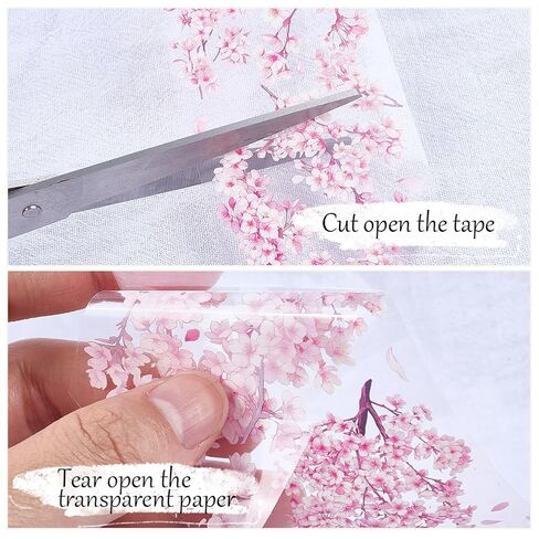CRASPIRE 2.19Ydsx2.36In PET Tape Pink Cherry Blossom Clear Flower Floral Journal Scrapbooking Decorative Stickers Original Vintage DIY Handbook Crafts Collage Gift Wrap for Diary Art Planner Supplies in Saudi Arabia