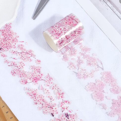 CRASPIRE 2.19Ydsx2.36In PET Tape Pink Cherry Blossom Clear Flower Floral Journal Scrapbooking Decorative Stickers Original Vintage DIY Handbook Crafts Collage Gift Wrap for Diary Art Planner Supplies in Saudi Arabia