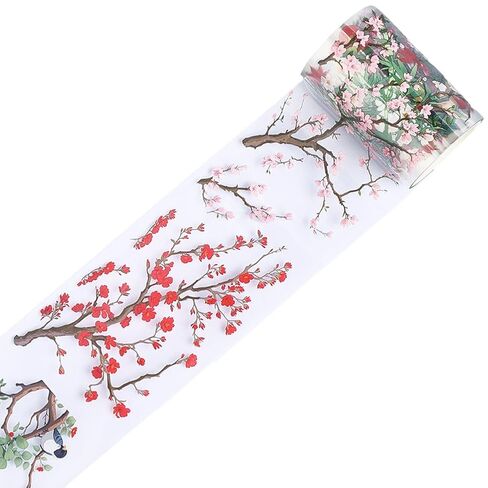 CRASPIRE 2.19Ydsx2.36In PET Tape Pink Cherry Blossom Clear Flower Floral Journal Scrapbooking Decorative Stickers Original Vintage DIY Handbook Crafts Collage Gift Wrap for Diary Art Planner Supplies in Saudi Arabia