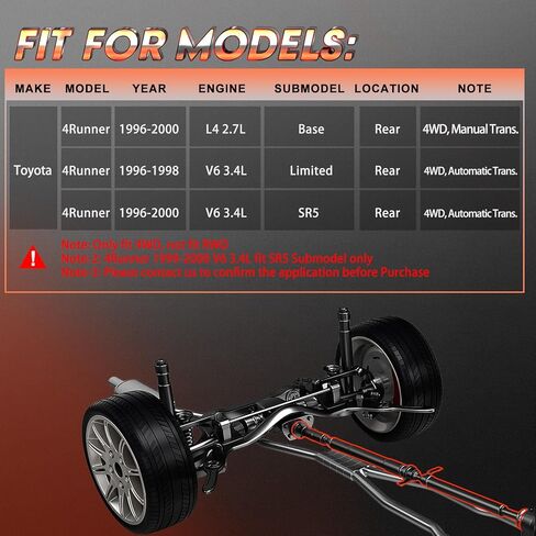 عمود محرك مناسب لسيارة Toyota 4Runner 1996-2000 2.7L/3.4L AT 4WD، مجموعة عمود عمود الدعامة استبدال الجانب الخلفي # 371103D300، 37110-3D300 in Saudi Arabia