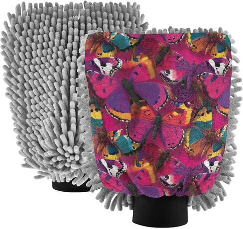AIXIWAWA Vivid Butterfly Print Car Wash Mitt Washing Glove Scratch Free Water Absorbent 2 Pack Large in Saudi Arabia