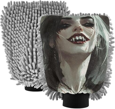 AIXIWAWA Car Wash Mitt Washing Glove Scratch Free Water Absorbent 2 Pack Large Black White Witch Print in Saudi Arabia