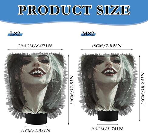 AIXIWAWA Car Wash Mitt Washing Glove Scratch Free Water Absorbent 2 Pack Large Black White Witch Print in Kuwait