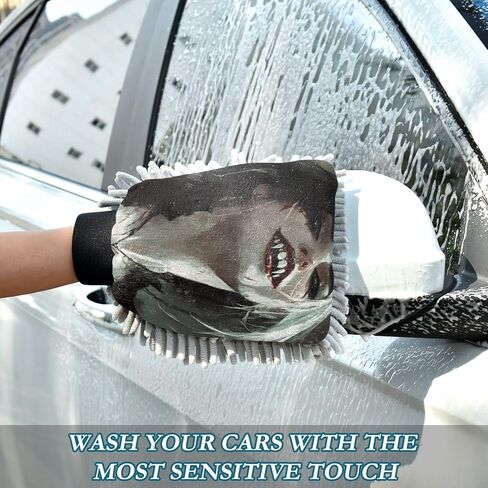 AIXIWAWA Car Wash Mitt Washing Glove Scratch Free Water Absorbent 2 Pack Large Black White Witch Print in Kuwait