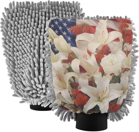 AIXIWAWA Car Wash Mitt Washing Glove Scratch Free Water Absorbent 2 Pack Large Patriotic Flowers Print in Saudi Arabia