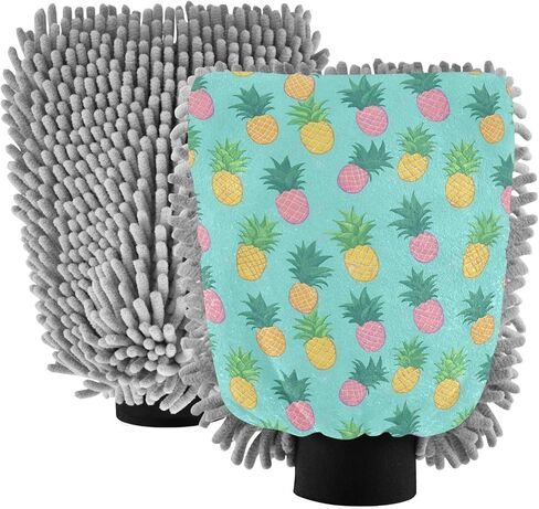 AIXIWAWA Car Wash Mitt Washing Glove Scratch Free Water Absorbent 2 Pack Medium Cartoon Pineapples Print in Saudi Arabia