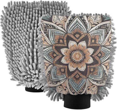 AIXIWAWA Car Wash Mitt Washing Glove Scratch Free Water Absorbent 2 Pack Medium Circular Flower Print in Saudi Arabia