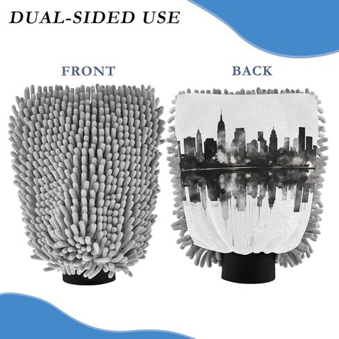 AIXIWAWA Car Wash Mitt Washing Glove Scratch Free Water Absorbent 2 Pack Medium Black White City Print in Saudi Arabia