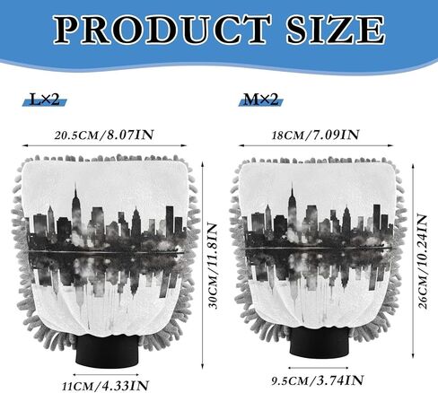 AIXIWAWA Car Wash Mitt Washing Glove Scratch Free Water Absorbent 2 Pack Medium Black White City Print in Saudi Arabia