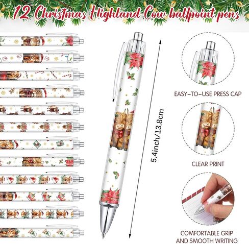 Tenceur 24 Pcs Christmas Highland Cow Sticky Notes and Pen Set Cute Cartoon Notepad with Ballpoint Pens Xmas Highland Cow Themed Gifts Party Favors for Home Office Supplies in Kuwait