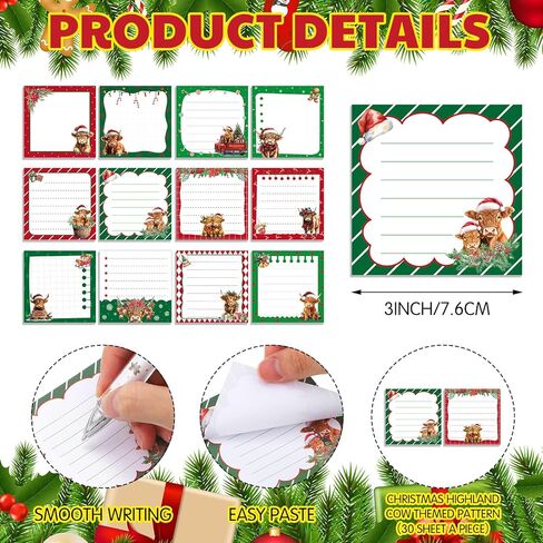 Tenceur 24 Pcs Christmas Highland Cow Sticky Notes and Pen Set Cute Cartoon Notepad with Ballpoint Pens Xmas Highland Cow Themed Gifts Party Favors for Home Office Supplies in Kuwait
