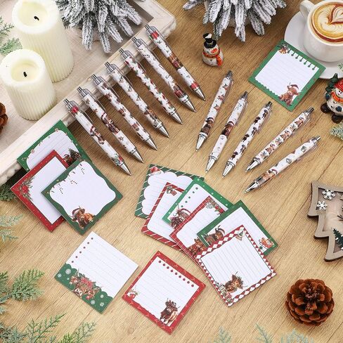 Tenceur 24 Pcs Christmas Highland Cow Sticky Notes and Pen Set Cute Cartoon Notepad with Ballpoint Pens Xmas Highland Cow Themed Gifts Party Favors for Home Office Supplies in Kuwait
