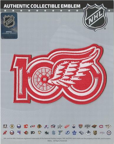 Detroit Hockey 100th Anniversary Commemorative Jersey Patch, Red and White, Embroidered Sew-On, Licensed Collectible in Saudi Arabia