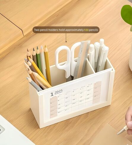 تقويم مكتب 2025 حامل أقلام رصاص 6 بوصة × 4.3 بوصة، تقويم 18 شهرًا يمتد من يناير 2025 إلى يونيو 2026، حامل قلم رصاص متعدد الوظائف للمدرسة المنزلية أو المكتب (أبيض) in Saudi Arabia