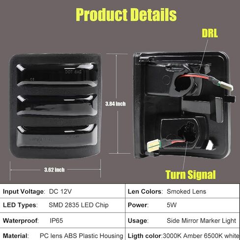 Sequential Side Mirror Marker Turn Signal Light Running Lamp DRL Replacement for For’d F250 F350 F450 F550 Super Duty Dual-Function Dynamic Turn Signals & Running Lamp in Saudi Arabia