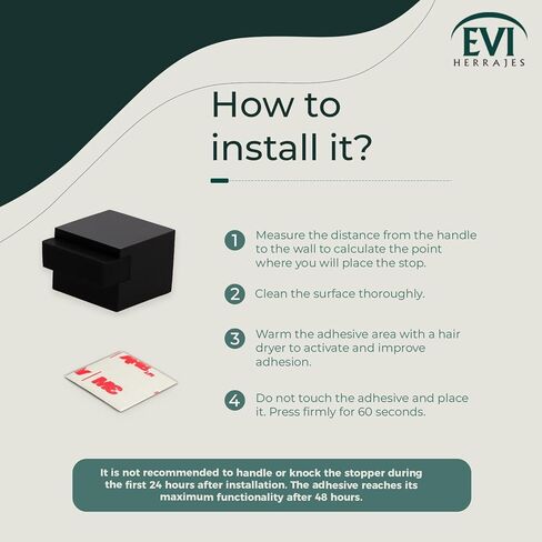 EVI Herrajes | Square Door Stop | 0,98 x 0,98 x 0,78 inch | Solid Brass, Rustic Finish - Black Rubber | Adhesive Mount | I-791/25RU in Kuwait