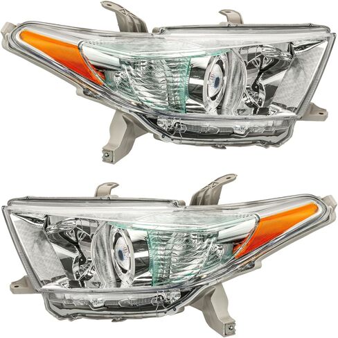 PHILTOP Headlights Assembly Compatible with 2011-2013 Toyota Highlander,Chrome Housing Clear Lens Amber Reflector,Halogen Headlamps (Driver + Passenger Side) in Saudi Arabia