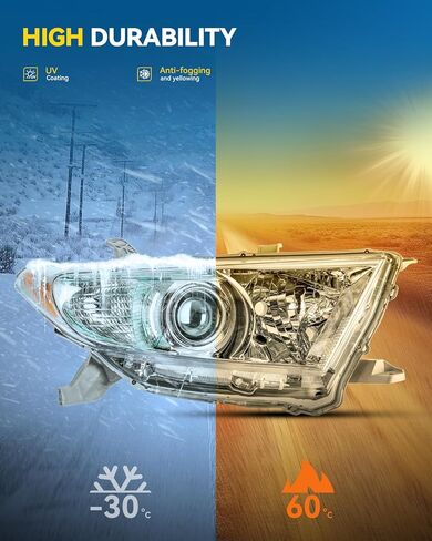 PHILTOP Headlights Assembly Compatible with 2011-2013 Toyota Highlander,Chrome Housing Clear Lens Amber Reflector,Halogen Headlamps (Driver + Passenger Side) in Saudi Arabia