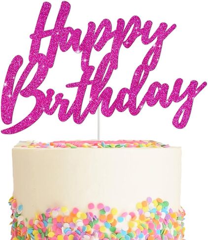 BEISHIDA Happy Birthday Cake Topper - Hot Pink Glitter, Perfect for Girl's Women's Birthday Parties, Reusable Keepsake in Saudi Arabia