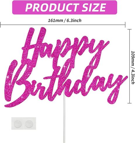 BEISHIDA Happy Birthday Cake Topper - Hot Pink Glitter, Perfect for Girl's Women's Birthday Parties, Reusable Keepsake in Saudi Arabia