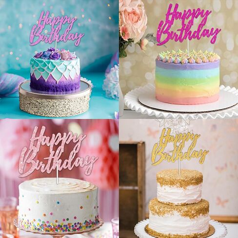 BEISHIDA Happy Birthday Cake Topper - Hot Pink Glitter, Perfect for Girl's Women's Birthday Parties, Reusable Keepsake in Saudi Arabia