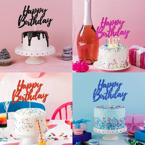 BEISHIDA Happy Birthday Cake Topper - Hot Pink Glitter, Perfect for Girl's Women's Birthday Parties, Reusable Keepsake in Saudi Arabia