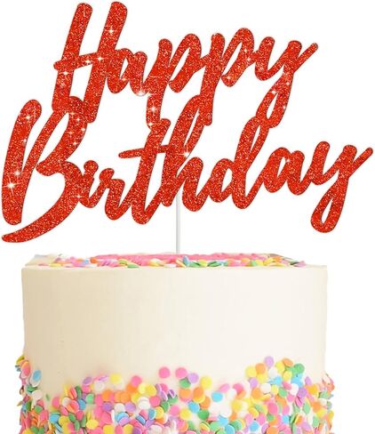 BEISHIDA Happy Birthday Cake Topper - Hot Pink Glitter, Perfect for Girl's Women's Birthday Parties, Reusable Keepsake in Saudi Arabia