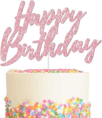 BEISHIDA Happy Birthday Cake Topper - Hot Pink Glitter, Perfect for Girl's Women's Birthday Parties, Reusable Keepsake in Saudi Arabia