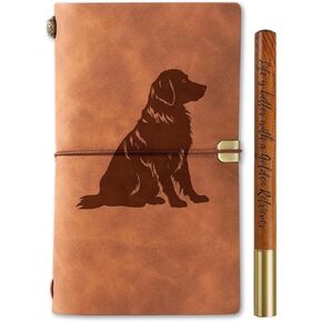 هدايا InnoBeta Golden Retriever للنساء، مجلة Golden Retriever وقلم دفتر ملاحظات قابل لإعادة الملء من الجلد النباتي، دفتر رسم، مذكرات سفر، 7.8 × 5 بوصات in Kuwait