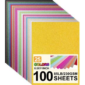 Glitter Cardstock Paper 8.5x11 Inch for Crafts, 100 Sheets of Glitter Paper in 25 Colors, 230GSM/85LB Shimmer Cardstock for Scrapbooking, Decorative, and Gift Wrapping in Saudi Arabia