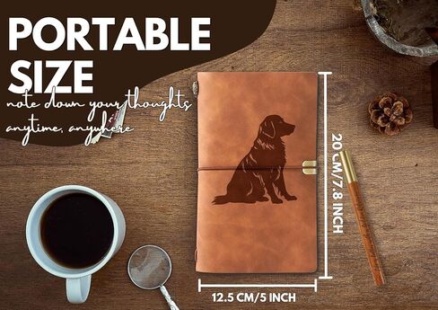 هدايا InnoBeta Golden Retriever للنساء، مجلة Golden Retriever وقلم دفتر ملاحظات قابل لإعادة الملء من الجلد النباتي، دفتر رسم، مذكرات سفر، 7.8 × 5 بوصات in Kuwait