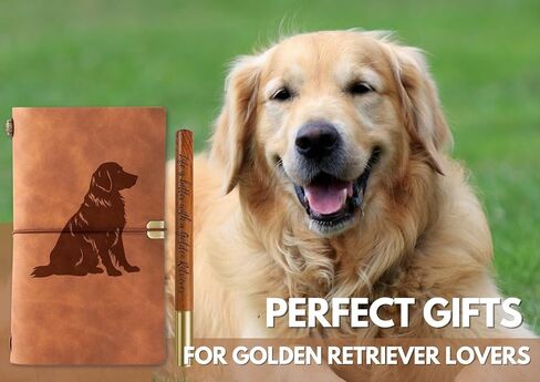 هدايا InnoBeta Golden Retriever للنساء، مجلة Golden Retriever وقلم دفتر ملاحظات قابل لإعادة الملء من الجلد النباتي، دفتر رسم، مذكرات سفر، 7.8 × 5 بوصات in Kuwait