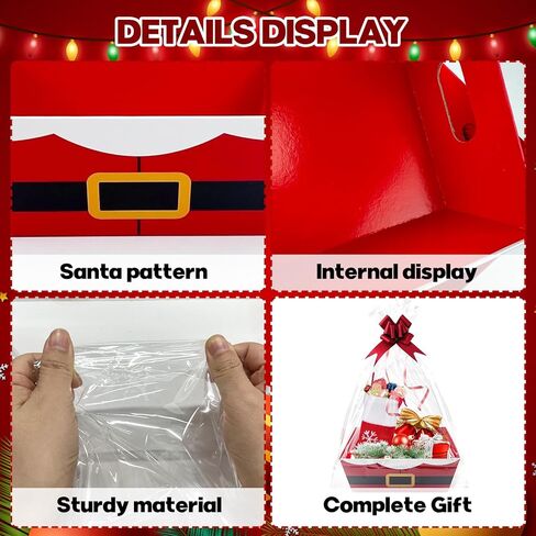 42 Pcs 14 Pack Christmas Baskets for Gifts Empty 8.5" x 10" with Xmas Pull Bows Clear Present Bags, Red Santa Claus Belt Empty Gift Baskets Kit To Fill for Winter Christmas Holiday Party Favors in Saudi Arabia