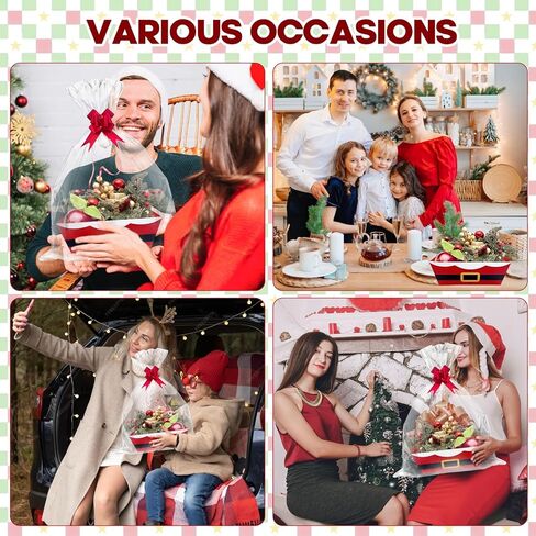42 Pcs 14 Pack Christmas Baskets for Gifts Empty 8.5" x 10" with Xmas Pull Bows Clear Present Bags, Red Santa Claus Belt Empty Gift Baskets Kit To Fill for Winter Christmas Holiday Party Favors in Saudi Arabia