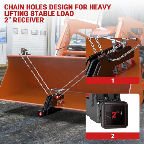 2025 Upgraded Black Clamp on Tractor Bucket Hitch Receiver, 2" Receiver Adapter with Non-Slip Twin Round Pads, Clamp-on Trailer Hitch for Tractor Buckets, Heavy-Duty Bucket Trailer Attachment in Saudi Arabia