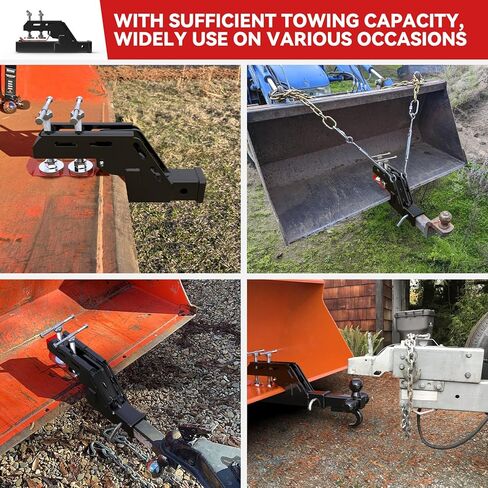 2025 Upgraded Black Clamp on Tractor Bucket Hitch Receiver, 2" Receiver Adapter with Non-Slip Twin Round Pads, Clamp-on Trailer Hitch for Tractor Buckets, Heavy-Duty Bucket Trailer Attachment in Saudi Arabia