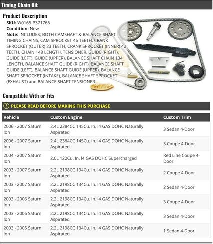 Timing Chain Kit - Compatible with 2003-2007 Saturn Ion in Saudi Arabia