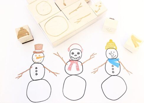 ExcelMark Create Your Own Snowman - Engraved Wood Rubber Stamp Set - 15 Pieces in Saudi Arabia