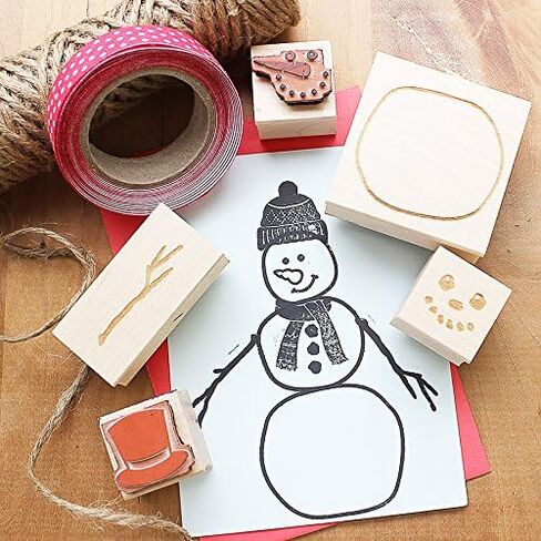 ExcelMark Create Your Own Snowman - Engraved Wood Rubber Stamp Set - 15 Pieces in Saudi Arabia