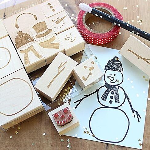 ExcelMark Create Your Own Snowman - Engraved Wood Rubber Stamp Set - 15 Pieces in Saudi Arabia