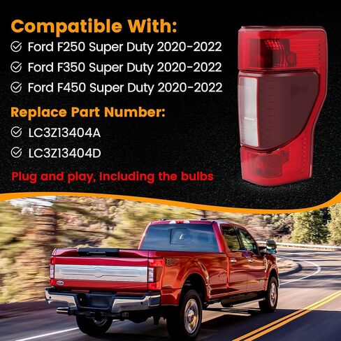Tail Lights Taillights Assembly for 2020-2022 Ford F-250 F250 F-350 F350 Super Duty, Red Rear Brake Signal Plate Tail Lamp Replacement W/Bulb and Harness Replace F02800279 (Driver Side (Left)) in Saudi Arabia